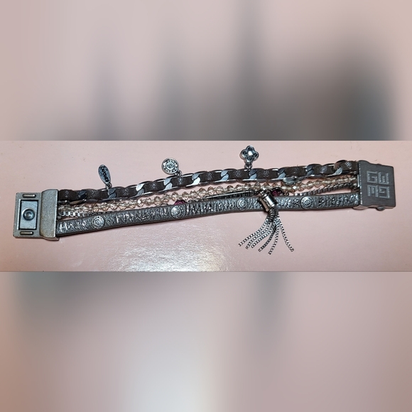 Good Work(s) Silver and Leather Four-Strand Bracelet with Inspirational Design - Picture 2 of 8